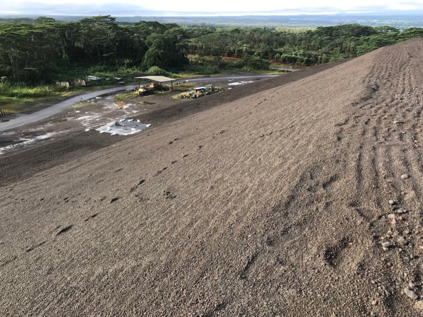 El sedimento natural del área circundante era una arena volcánica angulosa y afilada que dificultaba mucho el crecimiento de la vegetación natural en el cierre.